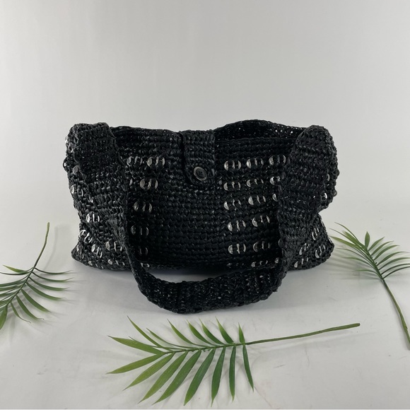 Calvin Klein Black Crochet Pop Top Recycled Shoulderbag Purse - Picture 3 of 10